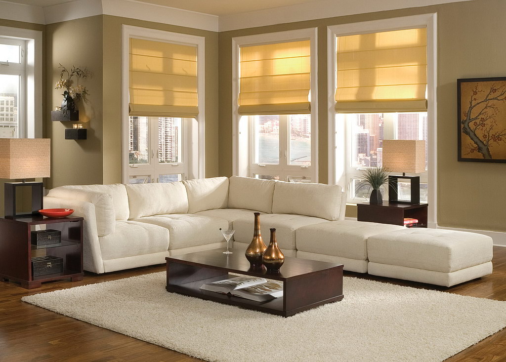 living room with white wood furniture