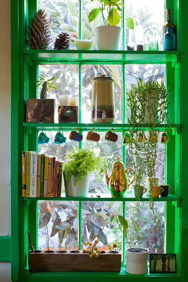 green kitchen window with celling