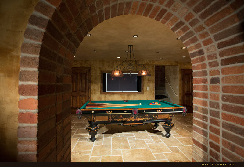 antique billiards table European-style basement