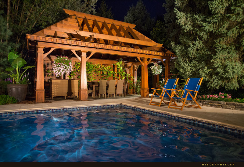 pool-side cabana resort-style pool pergola