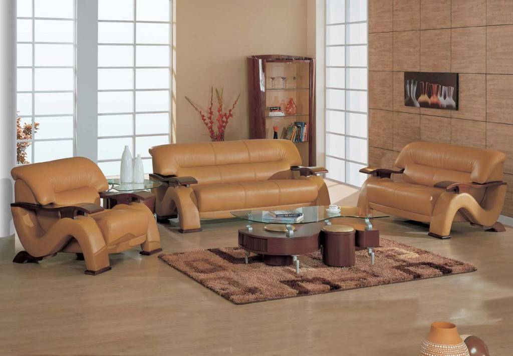 leather and wooden living room