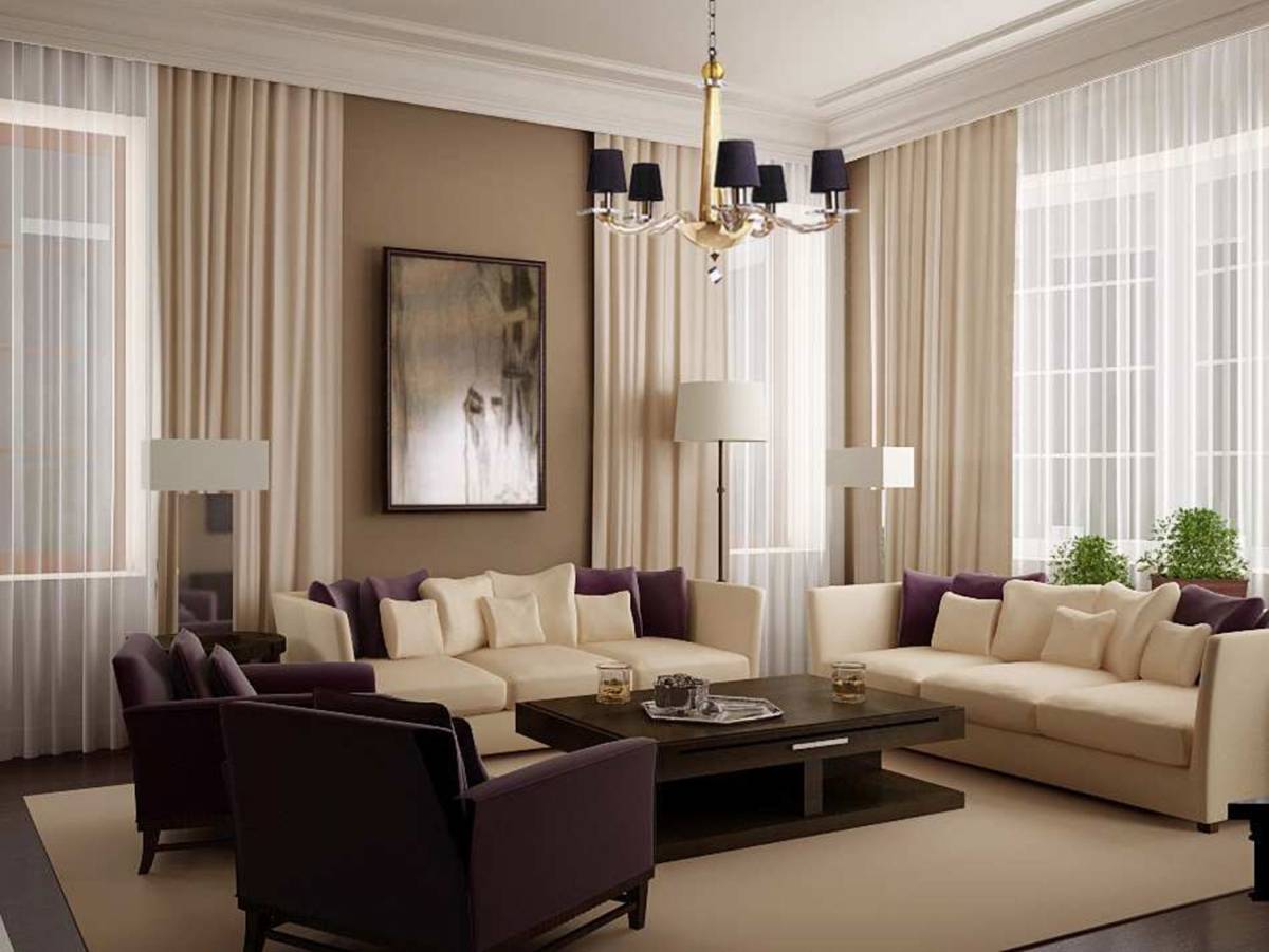 living room with drapes