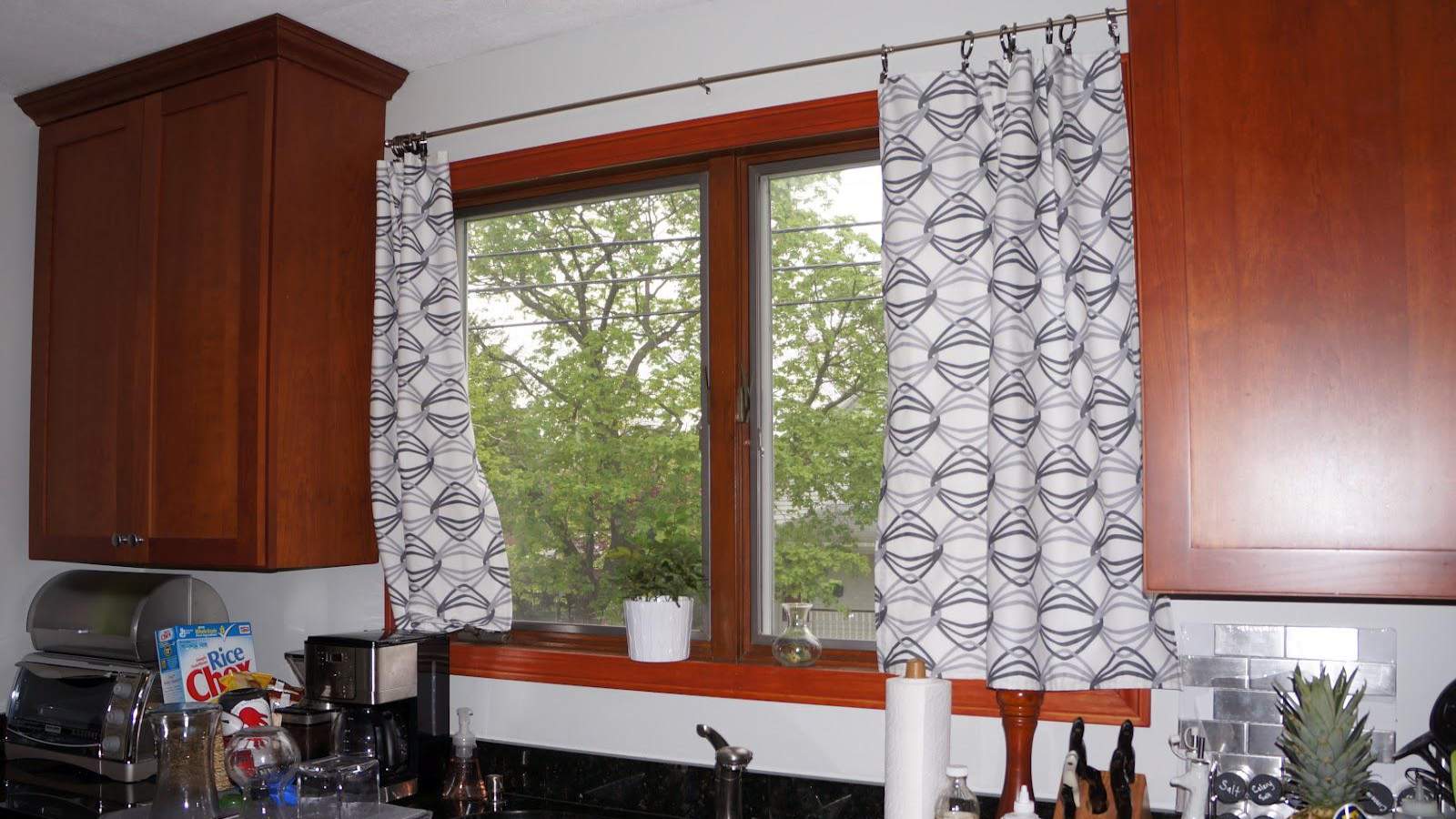 modern light colored kitchen curtains