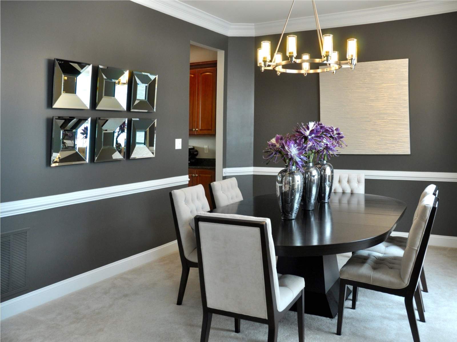 Grey Dining Room With Wood Floor